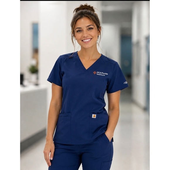 Carhartt Tops - Carhartt Liberty V-Neck Scrub Top Navy Blue HCA Florida Healthcare Women S